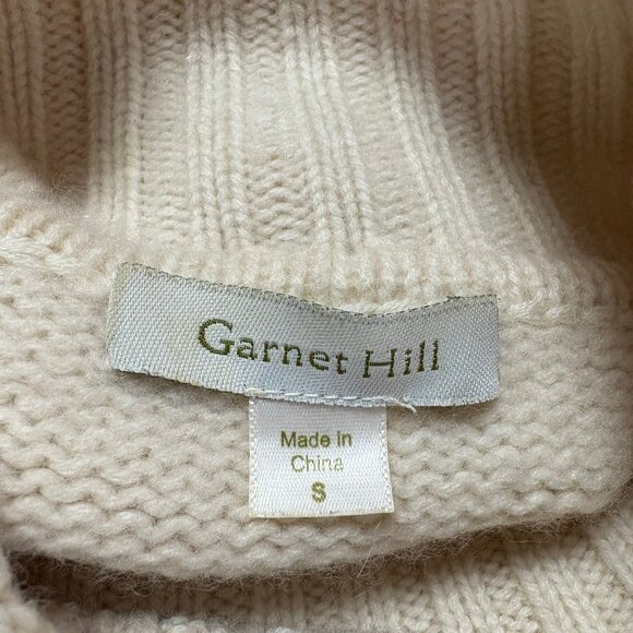 Garnet Hill 100% Cashmere Cable Detail Turtleneck Sweater Size Small Ivory White - Picture 3 of 13